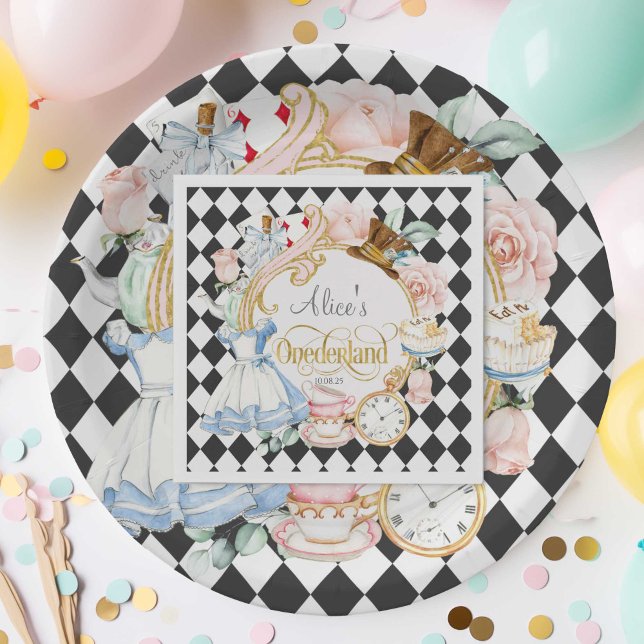 Alice in Wonderland themed tea party 1st birthday Napkin (ALice in Wonderland, Girl 1st birthday birthday paper napkins.)