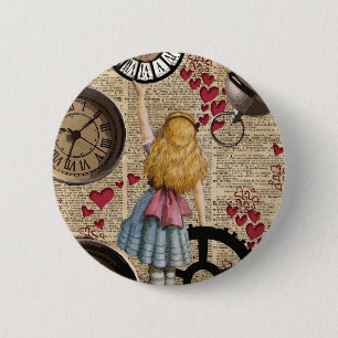 Alice In Wonderland Travelling in Time 6 Cm Round Badge