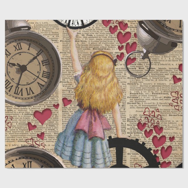 Alice In Wonderland Travelling in Time Wrapping Paper (Flat)