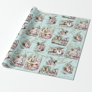 Alice in Wonderland Vintage Blue Gold Wrapping Paper