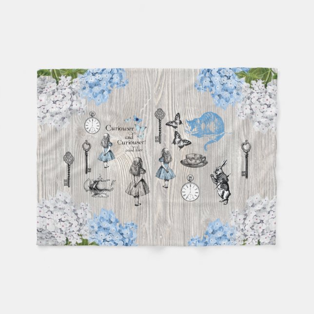 Alice in Wonderland Vintage Flowers Fleece Blanket (Front (Horizontal))