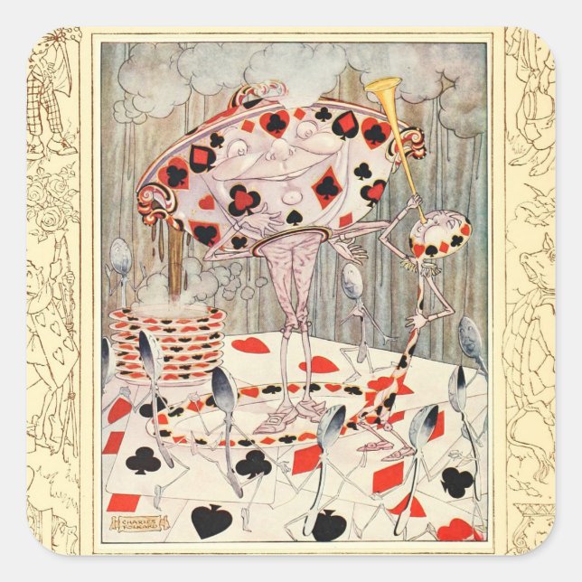 Alice In Wonderland Vintage Illustration Square Sticker (Front)