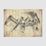 Alice in Wonderland Vintage Mad Hatter Decoupage  Tissue Paper<br><div class="desc">Vintage Alice in Wonderland Illustration monochrome tissue paper featuring Mad Hatter came in the court with a teacup in one hand and a piece of bread and butter in the other on hand written paper. Ideal for gift wrapping and your decoupaging projects.</div>