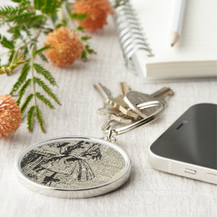 Alice in Wonderland Vintage Stencil on Old Page Key Ring