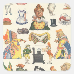 Alice in Wonderland, Vintage Victorian Paper Doll Square Sticker