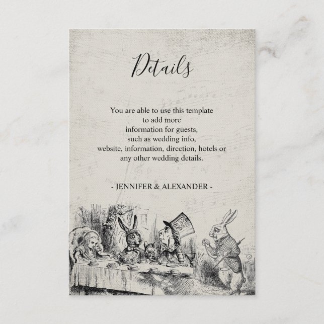 Alice in Wonderland Vintage Wedding Details Enclosure Card (Front)