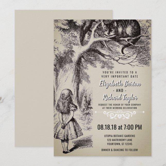 Alice in Wonderland Vintage Wedding Invitation (Front/Back)
