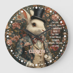 Alice in Wonderland Vintage White Rabbit Large Clock