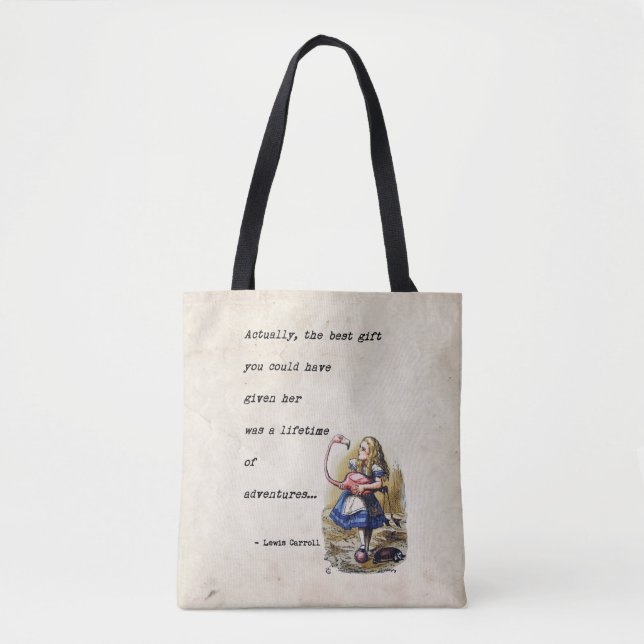 Alice In Wonderland W/Flamingo Adventure Quote Tote Bag (Front)