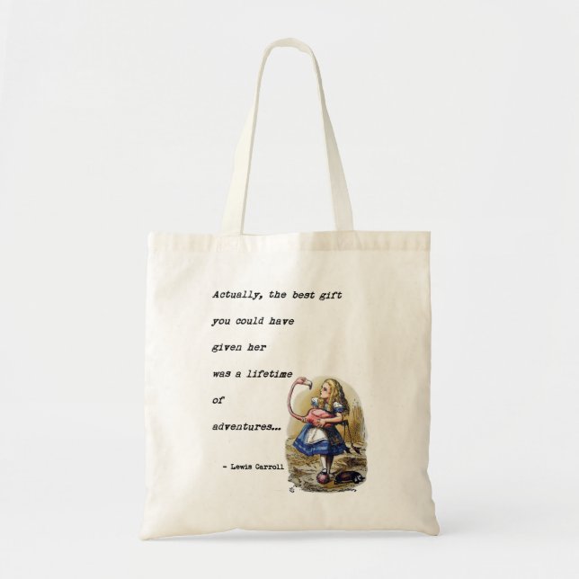 Alice In Wonderland W/Flamingo Adventure Quote Tote Bag (Front)