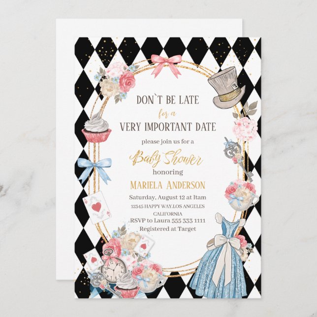 Alice in Wonderland  watercolor Baby Shower Invitation (Front/Back)