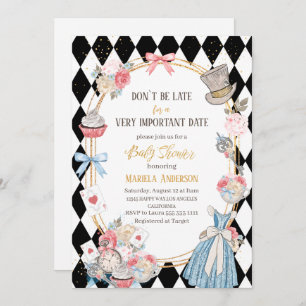 Alice in Wonderland  watercolor Baby Shower Invitation