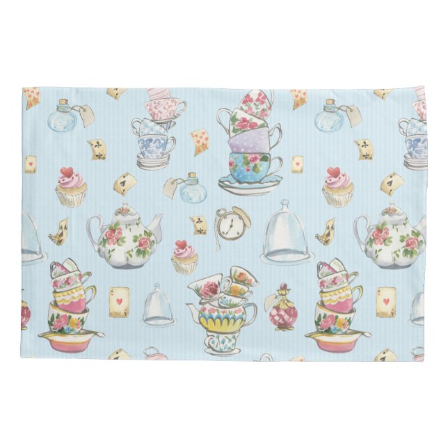 Alice in Wonderland Watercolor Blue Stripe Pillowcase (Back)