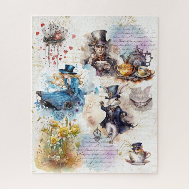 Alice in Wonderland Watercolor Collage Jigsaw Puzzle (Vertical)