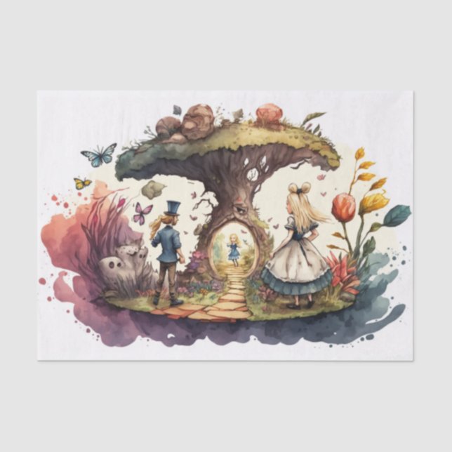 Alice In Wonderland Watercolor Decoupage Tissue Paper (Front)
