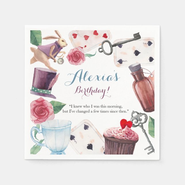 Alice in Wonderland Watercolor Hand Painted Rabbit Napkin (Front)