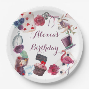 Alice in Wonderland Watercolor Hand Painted Rabbit Paper Plate