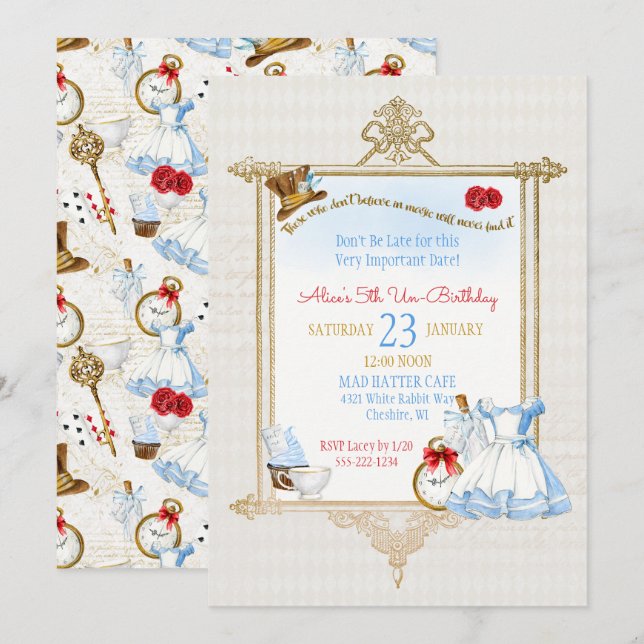 Alice in Wonderland Watercolor Invitation (Front/Back)