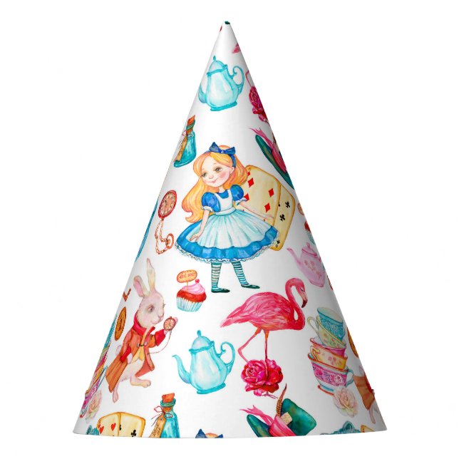 Alice in Wonderland Watercolor Party Hat (Front)