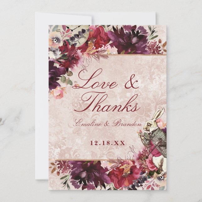 Alice in Wonderland Wedding Love and Thanks Thank You Card (Front)