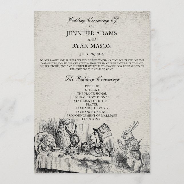 Alice in Wonderland Wedding Program Programme (Front)