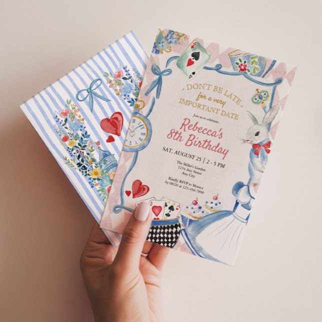Alice In Wonderland Whimsical Birthday Invitation (Alice Girls Birthday Invite)
