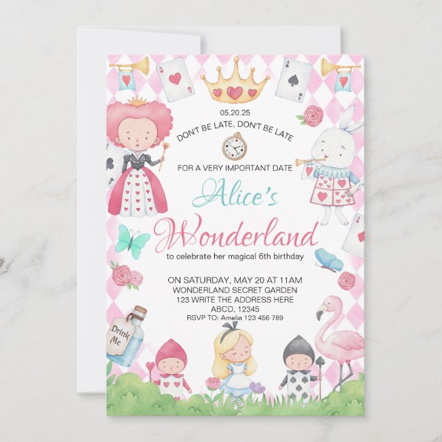 Alice in Wonderland Whimsical Birthday Invitation (Front)