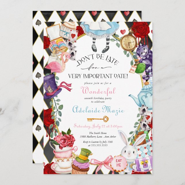 Alice in Wonderland Whimsical Children's Birthday  Invitation (Front/Back)