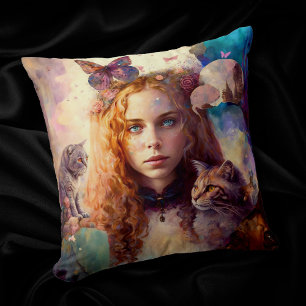 Alice in Wonderland Whimsical Dreamy Cat Lover Cushion