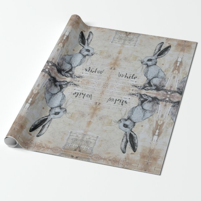  Alice in wonderland whimsical white rabbit Wrapping Paper (Unrolled)