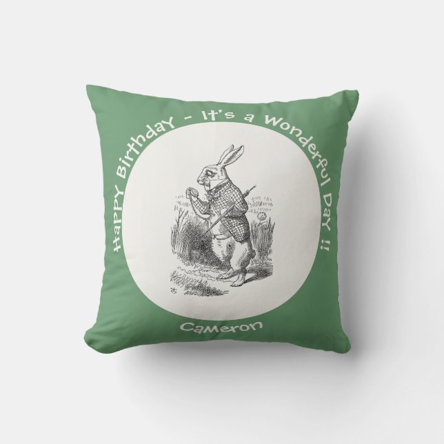 Alice in Wonderland White Rabbit Birthday Party Cushion (Front)