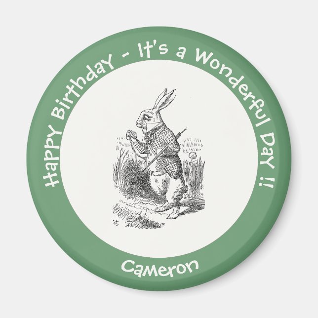 Alice in Wonderland White Rabbit Birthday Party Magnet (Front)