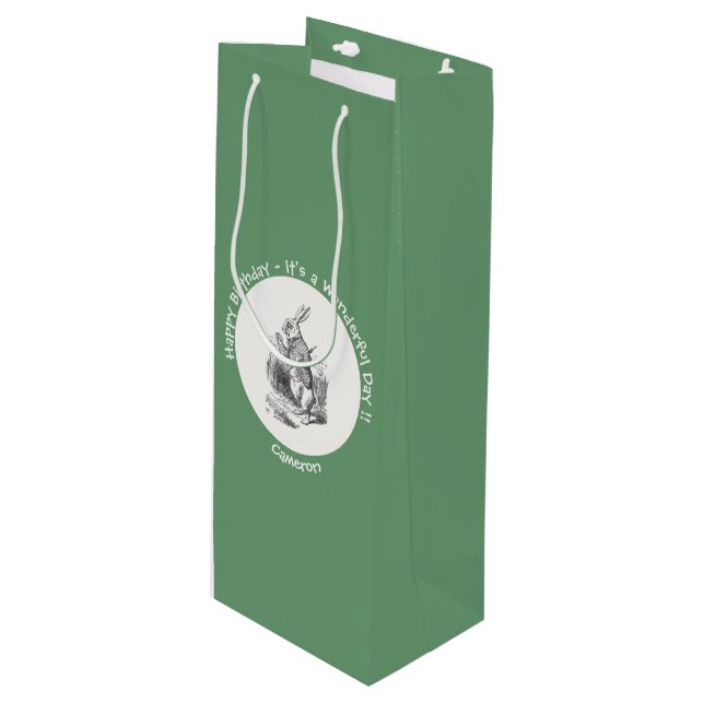 Alice in Wonderland White Rabbit Birthday Party Wine Gift Bag (Front Angled)