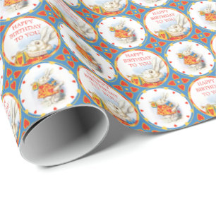 Alice in Wonderland White Rabbit Birthday Red Wrapping Paper