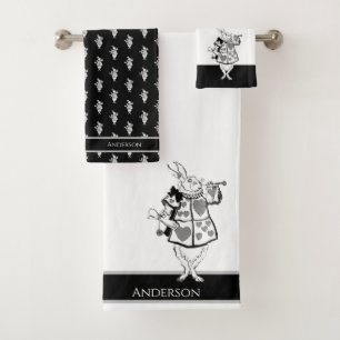 Alice in Wonderland White Rabbit Black bathroom B Bath Towel Set