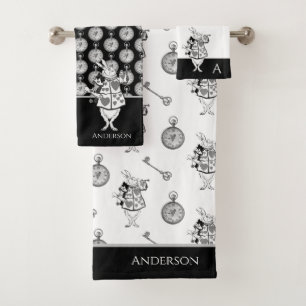 Alice in Wonderland White Rabbit Black  bathroom  Bath Towel Set