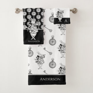 Alice in Wonderland White Rabbit Black  bathroom  Bath Towel Set