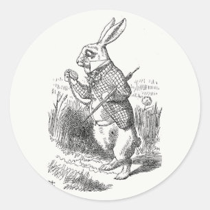 Alice in Wonderland, White Rabbit Checks His Watch Classic Round Sticker