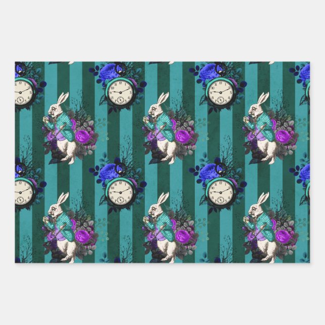 Alice in Wonderland White Rabbit Clock Wrapping Paper Sheet (Front)