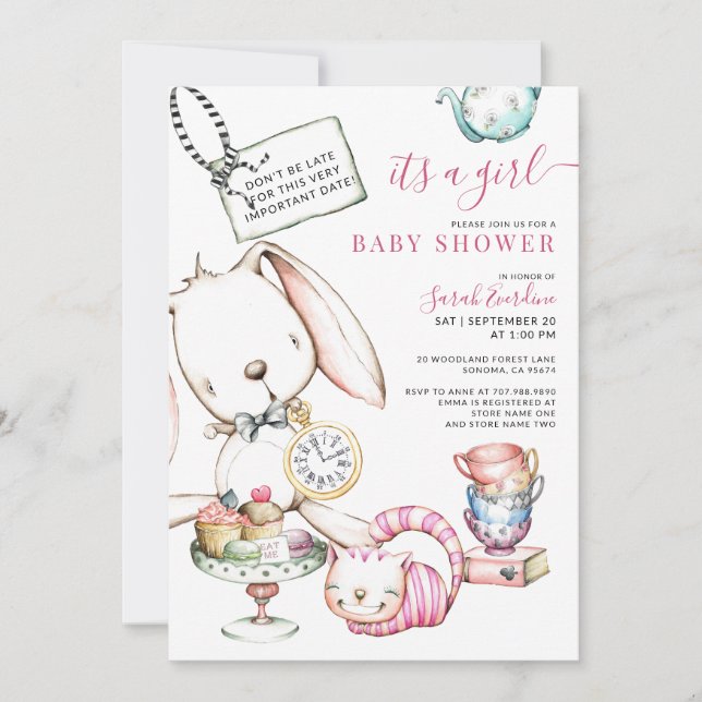 Alice In Wonderland White Rabbit Girl Baby Shower Invitation (Front)