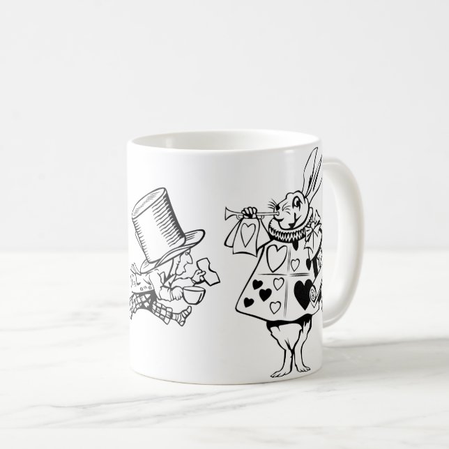 Alice in Wonderland White Rabbit Hearts Mad Hatter Coffee Mug (Front Right)
