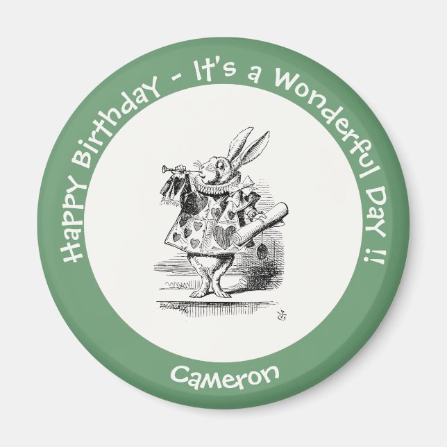 Alice in Wonderland White Rabbit Herald Birthday  Magnet (Front)