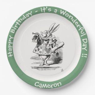 Alice in Wonderland White Rabbit Herald Birthday Paper Plate
