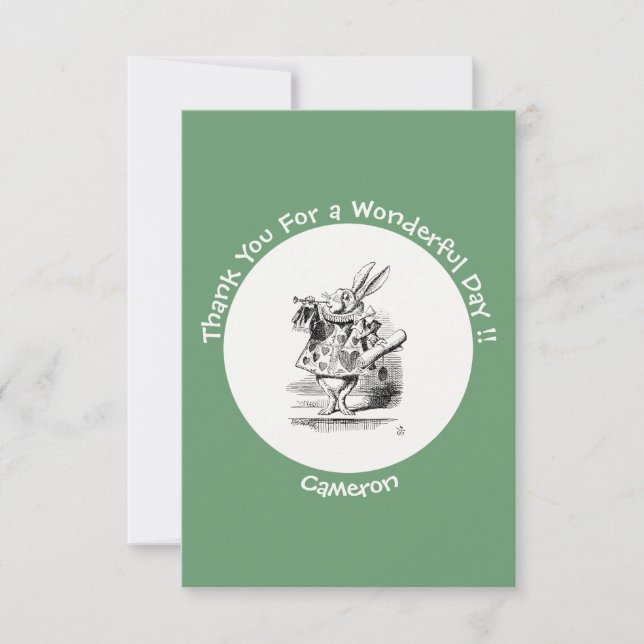 Alice in Wonderland White Rabbit Herald Birthday  Thank You Card (Front)