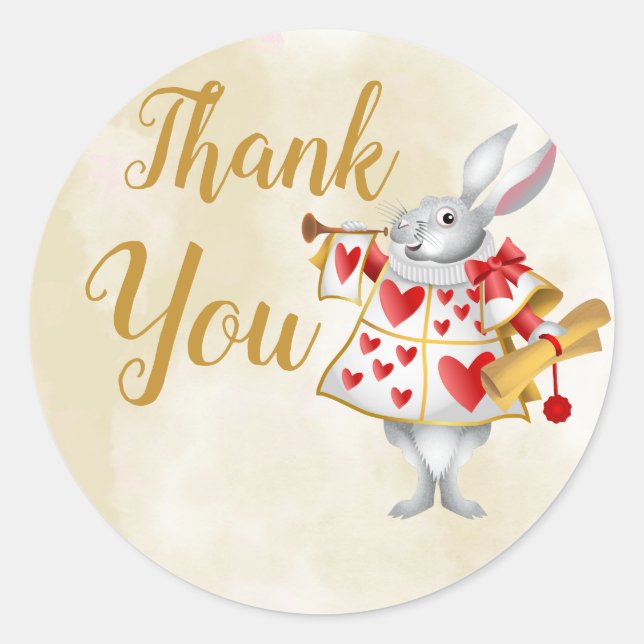 Alice in Wonderland White Rabbit Herald Thank You Classic Round Sticker (Front)