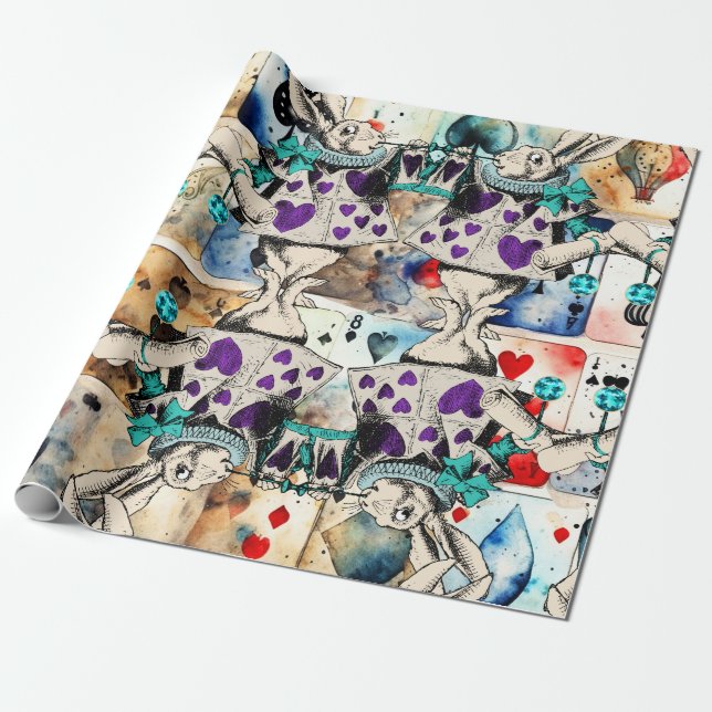  Alice in wonderland white rabbit purple Wrapping Paper (Unrolled)