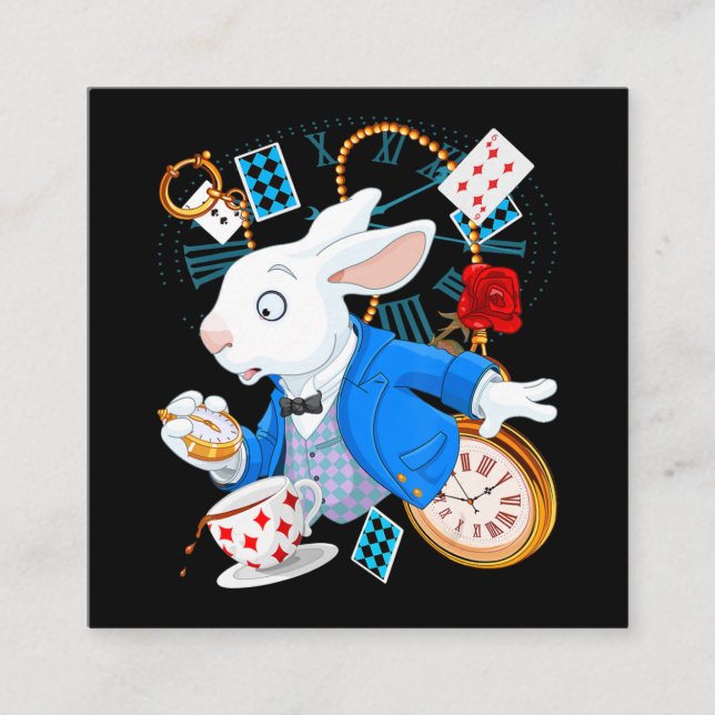 Alice In Wonderland  - White Rabbit Square Business Card (Front)