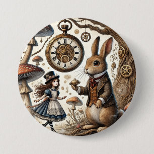Alice in Wonderland White Rabbit tea Art 7.5 Cm Round Badge