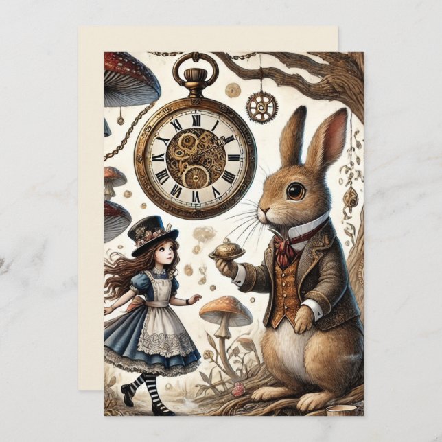 Alice in Wonderland White Rabbit tea Art Holiday Card (Front/Back)