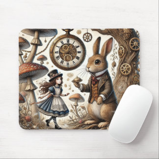 Alice in Wonderland White Rabbit tea Art Mouse Mat